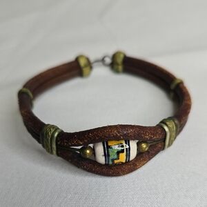 Leather/Faux Leather Bracelet w/ Painted Bead